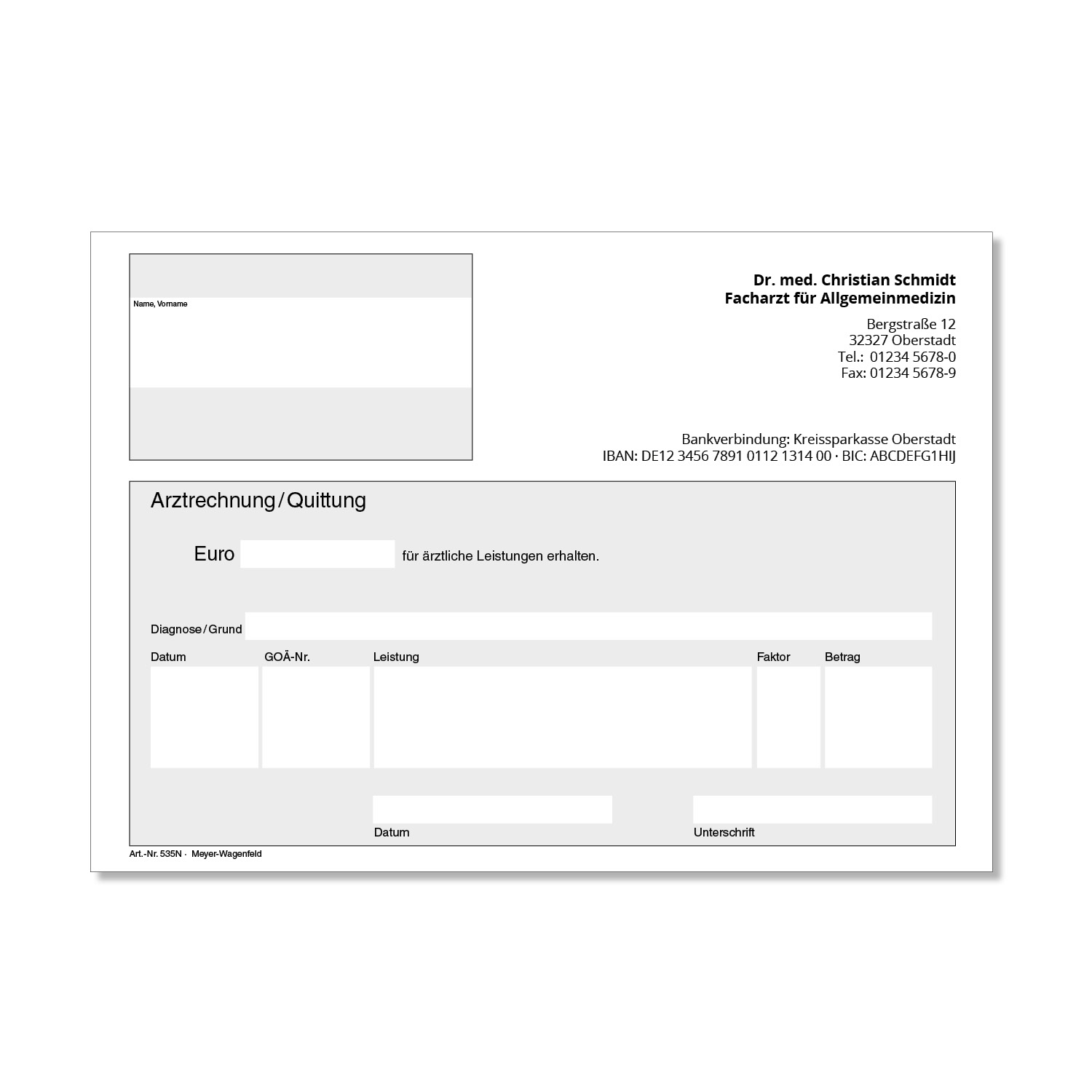 Arztrechnung / Quittung, mit Eindruck Arztrechnung / Quittung, mit Eindruck
