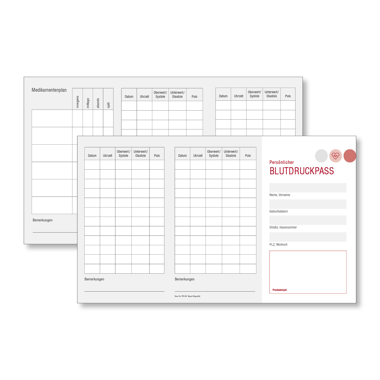 Blutdruckpass mit Medikamentenplan, 6-seitig Blutdruckpass mit Medikamentenplan, 6-seitig