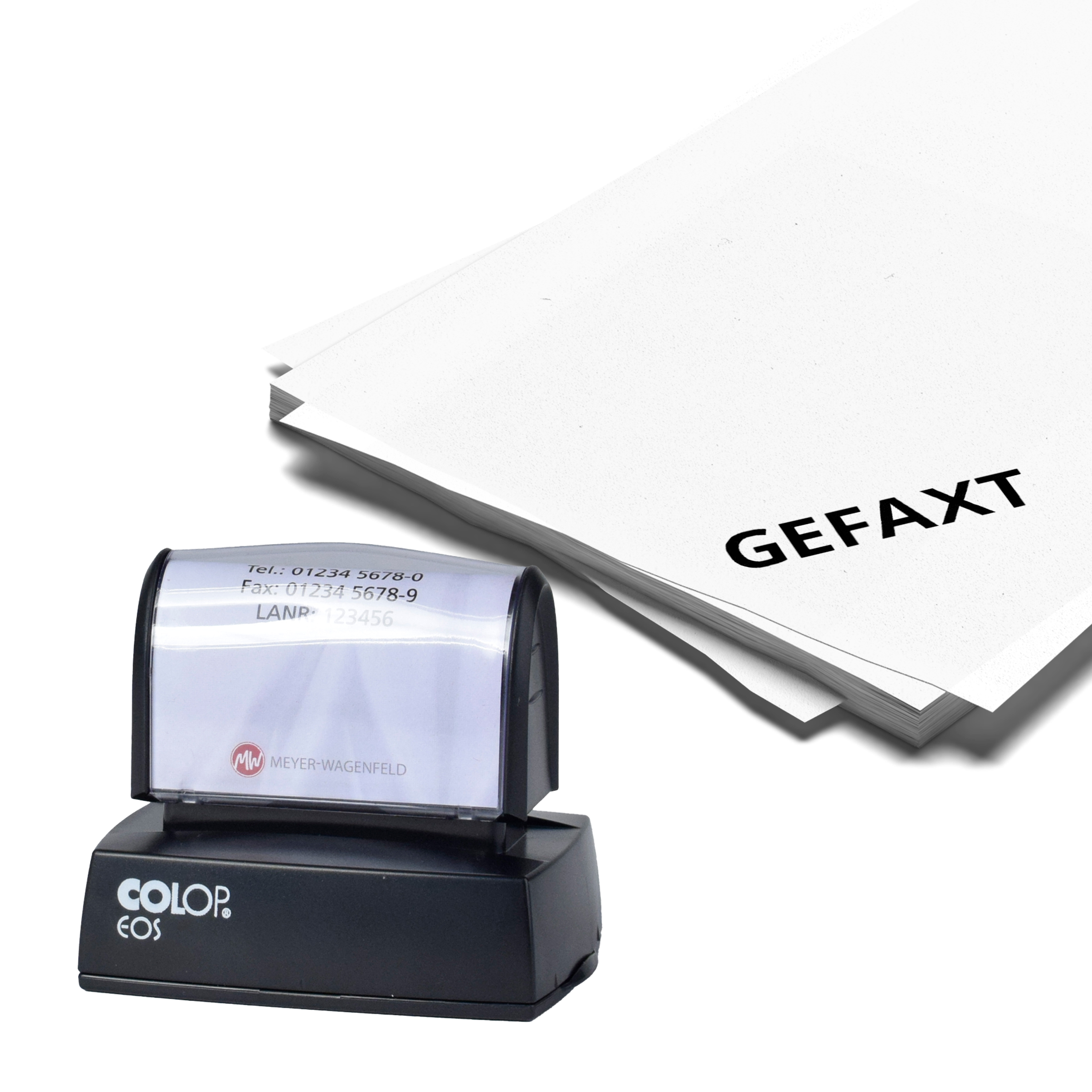 Hinweis-Stempel "GEFAXT"