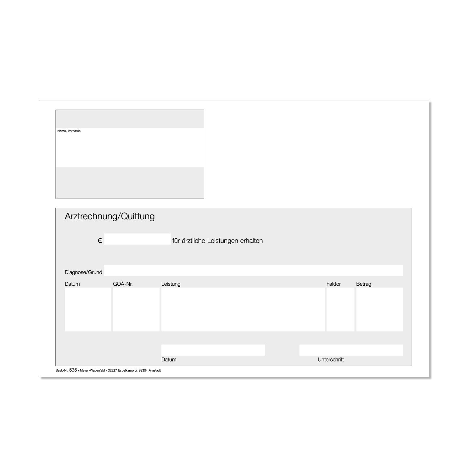 Arztrechnung / Quittung, ohne Eindruck Arztrechnung / Quittung, ohne Eindruck