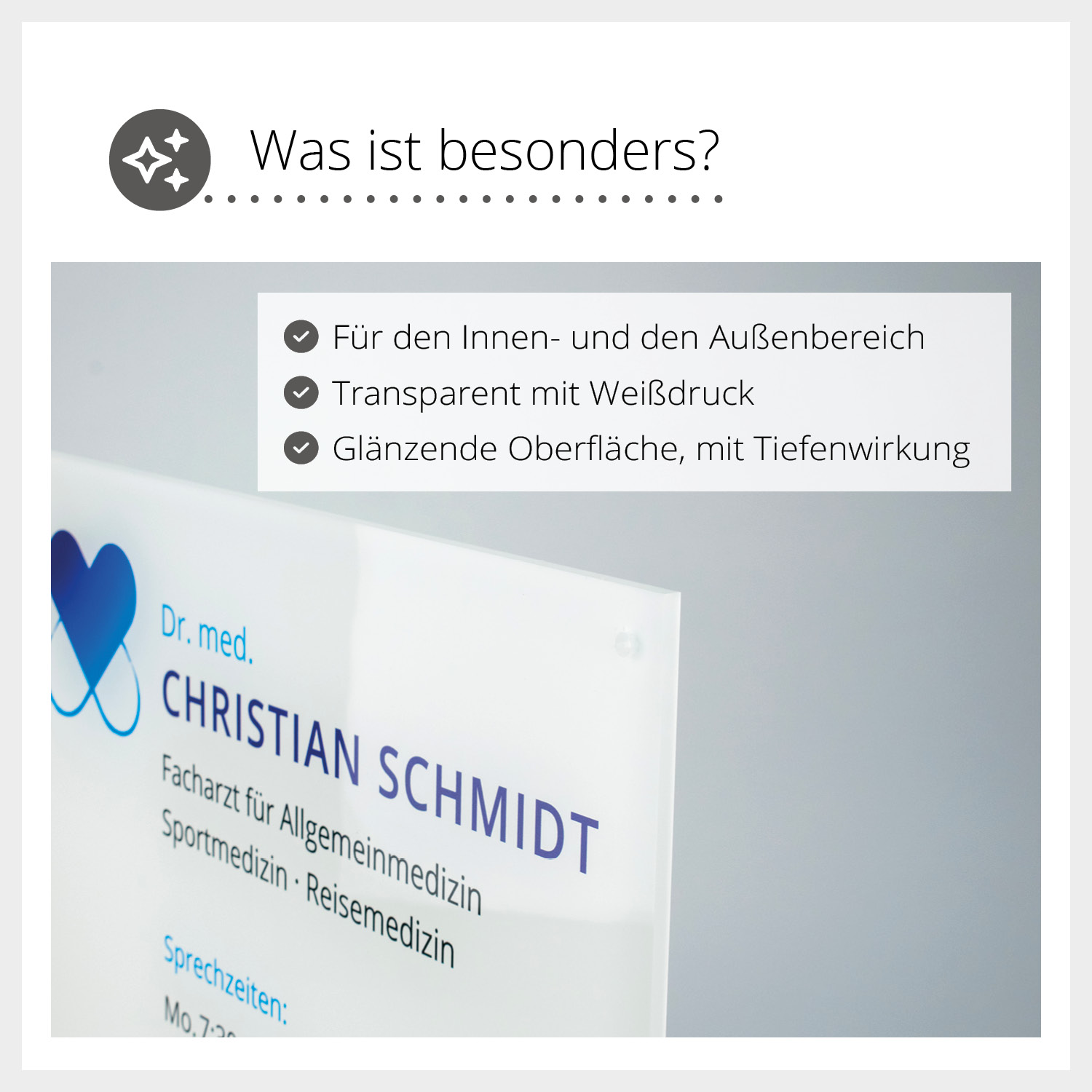 Acryl-Schild transparent mit Weißdruck